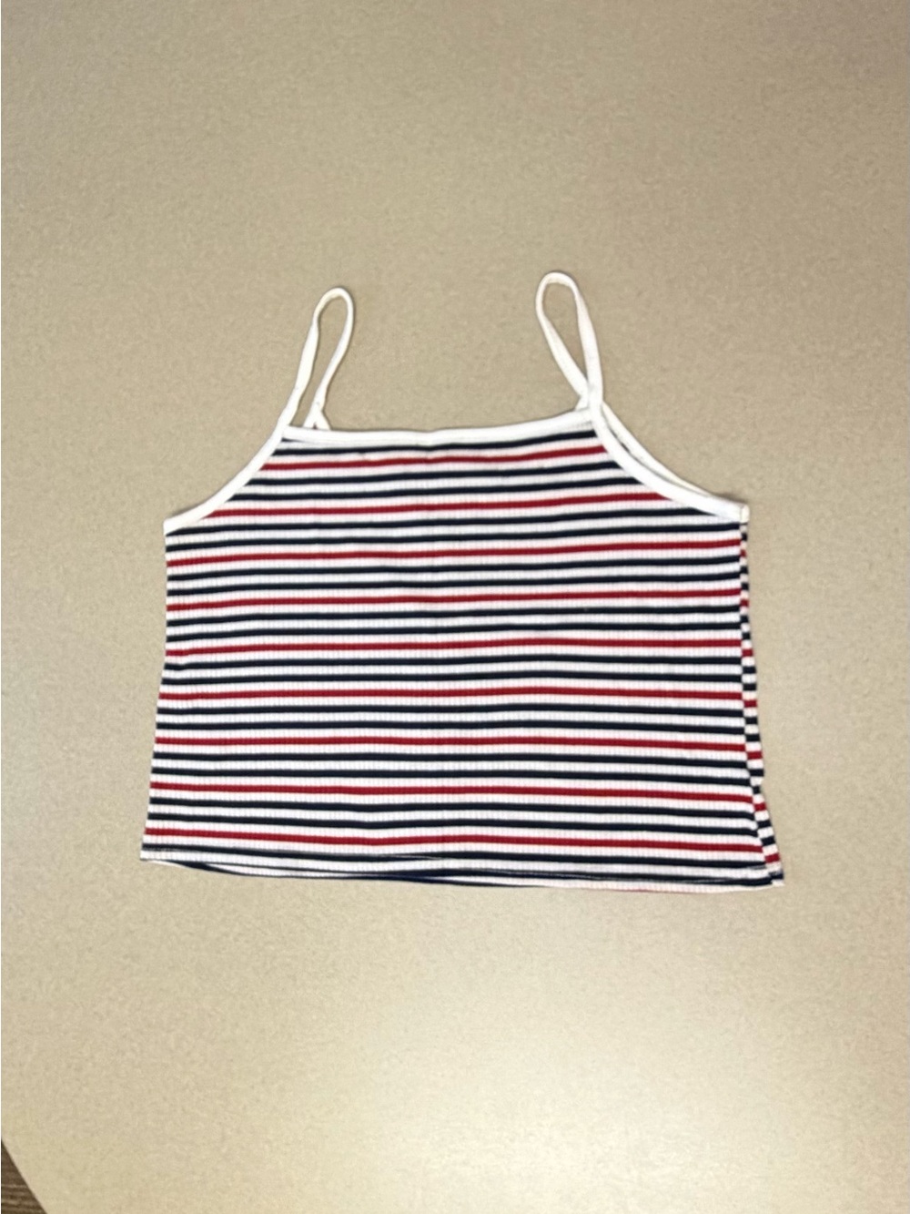 Striped Ribbed Cami Tank Top - White, Navy & Red